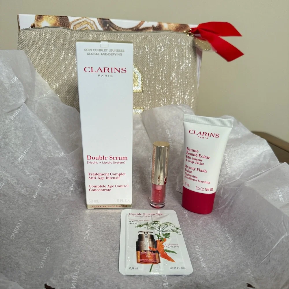 Clarins 1.6 oz Double Serum Collection Gift Set with Beauty Flash Balm + Lip Oil - Picture 8 of 9